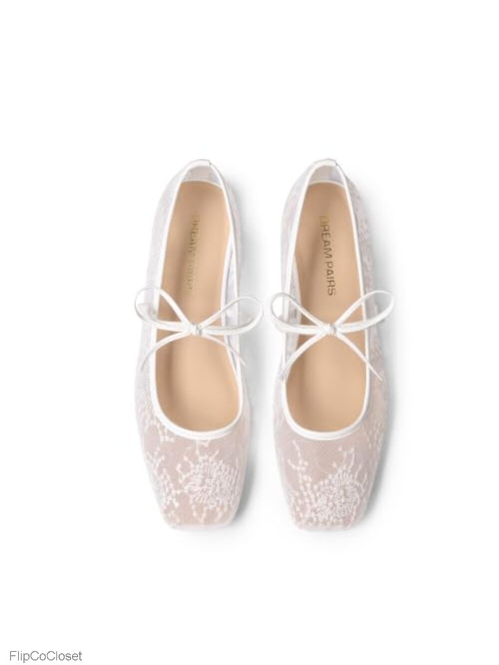 Lace Ballet Mary Jane Flats Square Toe Bow Women's Shoes